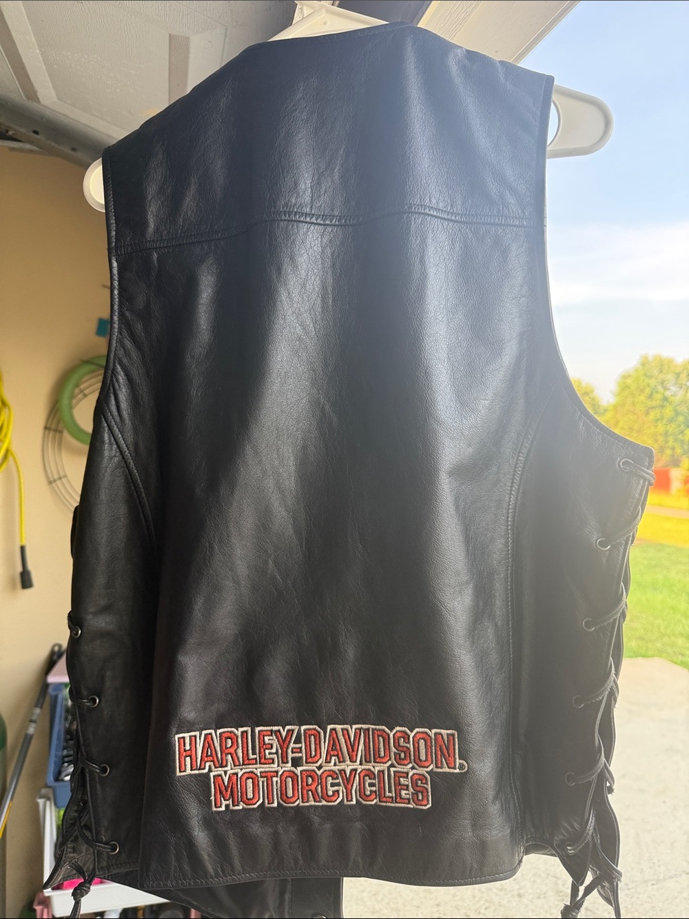 Harley-Davidson Black Leather Vest with Red Embroidered Logo